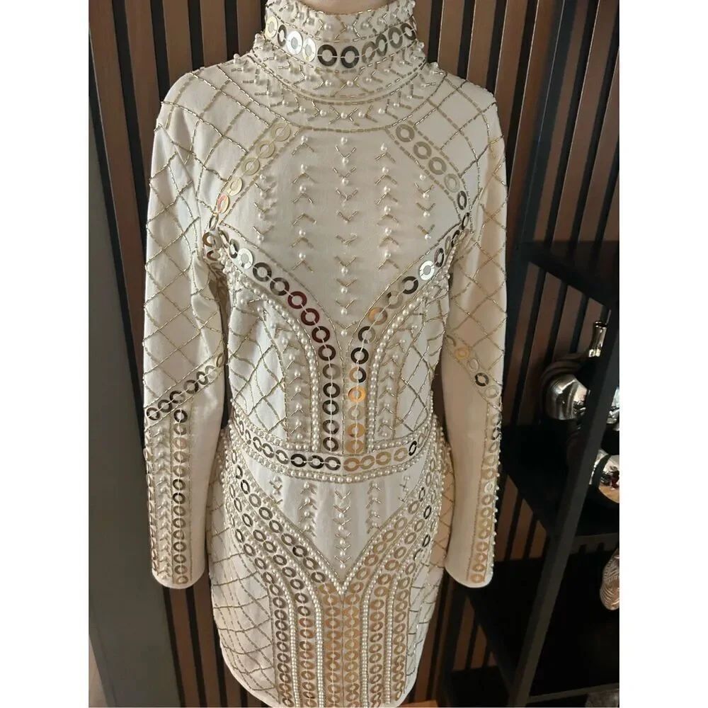 Starlet heavy bedded dress white with pearls size 12